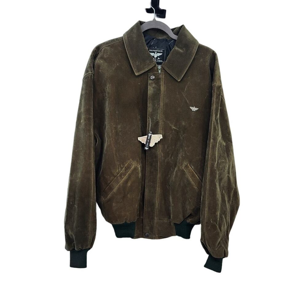 Vintage New NWT Reportage R.G.A. Made In Italy‎ Green Bomber Style Jacket Est XL